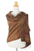 Silk and cotton blend batik shawl, 'Romance in Tan' - Artisan Crafted Tan Striped Batik Shawl from Thailand