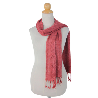 Pañuelo de seda cruda - Pañuelo artesanal de seda tejido rosa con flecos