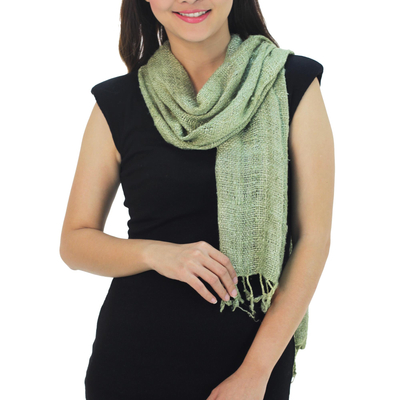 Raw silk scarf, Essential Green