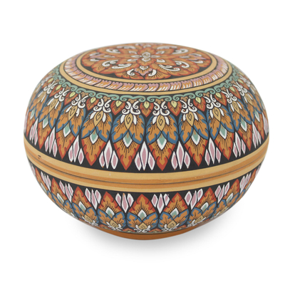 Fair Trade Thai Painted Celadon Ceramic Round Jewelry Box