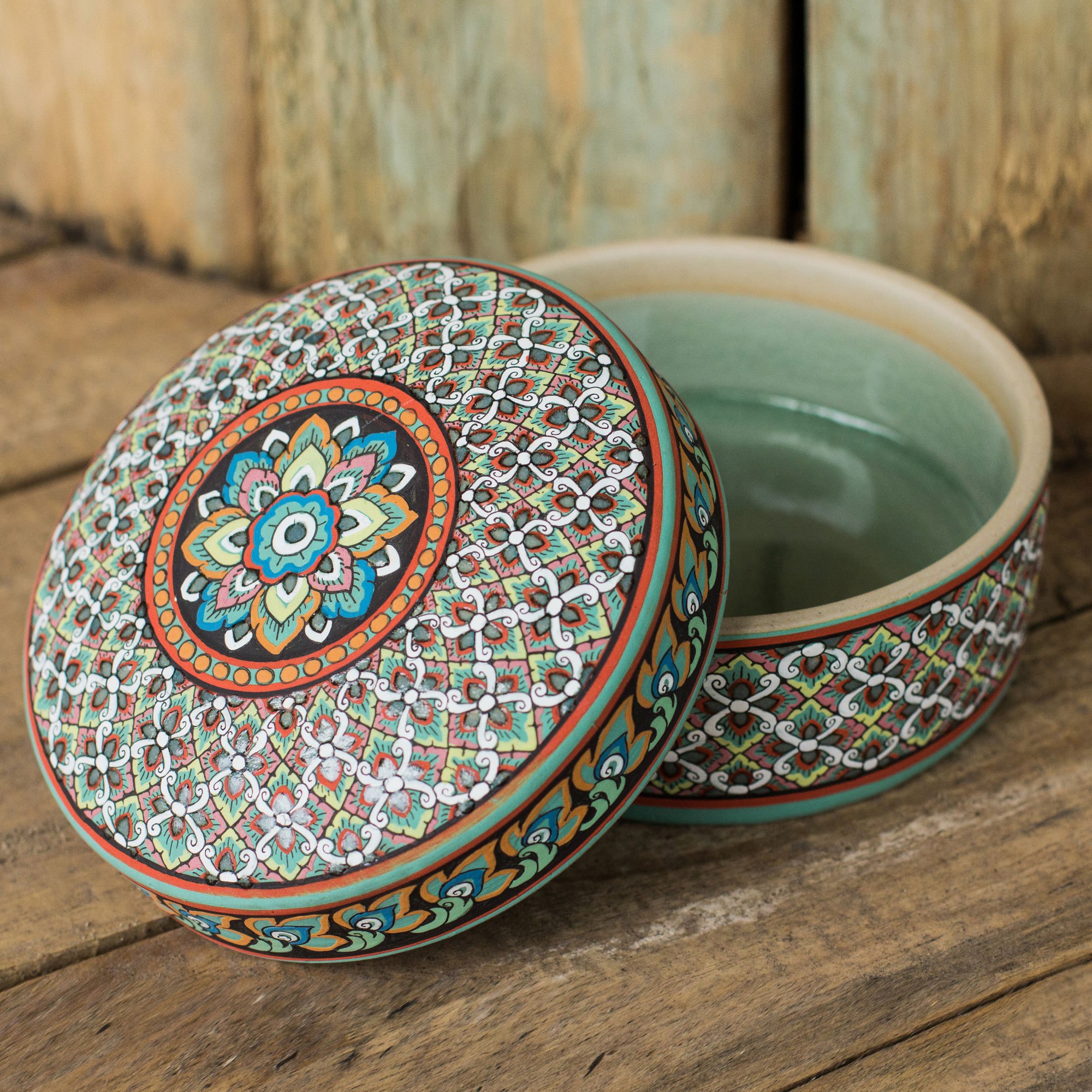 Colorful Hand Painted Ceramic Jewelry Box from Thailand Thai Bliss