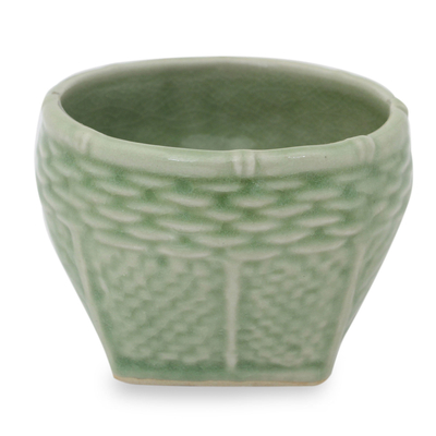 Light Green Celadon Ceramic Vase with Basket Shape (Small)