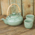 Celadon ceramic tea set, 'Warm Elephants' (set for 2) - Handmade Tea Set Made of Green Celadon Ceramic (Set for 2)
