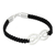Sterling silver pendant bracelet, 'Double Infinity' - Black Leather Macrame Bracelet with Silver Infinity Pendant thumbail