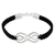 Sterling silver pendant bracelet, 'Double Infinity' - Black Leather Macrame Bracelet with Silver Infinity Pendant (image 2b) thumbail