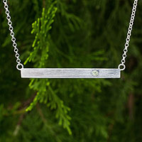 Sterling silver and peridot bar necklace, 'Simply Energy' - Peridot and Brushed Silver Bar Necklace from Thailand