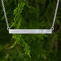 Sterling silver and peridot bar necklace, 'Simply Energy' - Peridot and Brushed Silver Bar Necklace from Thailand