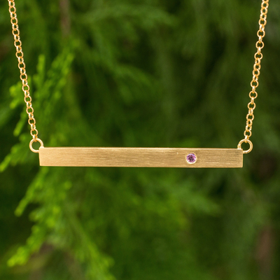 Gold vermeil tourmaline bar necklace, 'Simple Kindness' - Pink Tourmaline on Gold Vermeil Bar Necklace from Thailand