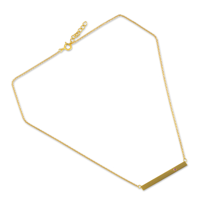 Gold vermeil tourmaline bar necklace, 'Simple Kindness' - Pink Tourmaline on Gold Vermeil Bar Necklace from Thailand