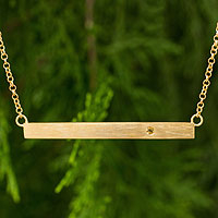Gold vermeil citrine bar necklace, 'Simple Abundance' - 24k Gold Vermeil and Citrine Modern Bar Necklace