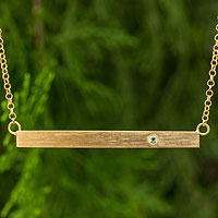 Gold vermeil peridot bar necklace, 'Simple Clarity' - Handmade Gold Vermeil Bar Necklace with Peridot
