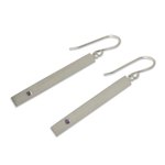 Amethyst bar earrings, 'Simple Wisdom' - Artisan Crafted Brushed Silver and Amethyst Dangle Earrings
