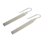 Peridot dangle bar earrings, 'Simple Energy' - Peridot and Brushed Silver Dangle Earrings from Thailand