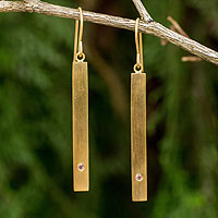 Gold vermeil tourmaline bar earrings, 'Simple Kindness' - Contemporary Pink Tourmaline and 24k Gold Vermeil Earrings