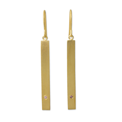 Gold vermeil tourmaline bar earrings, 'Simple Kindness' - Contemporary Pink Tourmaline and 24k Gold Vermeil Earrings
