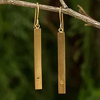 Gold vermeil citrine bar earrings, 'Simple Abundance' - Citrine and 24k Gold Plated Silver 925 Dangle Earrings