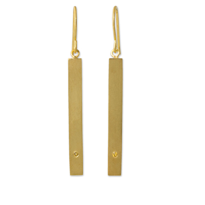 Gold vermeil citrine bar earrings, 'Simple Abundance' - Citrine and 24k Gold Plated Silver 925 Dangle Earrings
