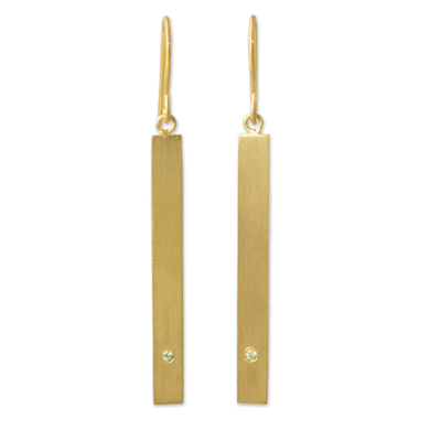 Gold vermeil peridot bar earrings, 'Simple Clarity' - Peridot Earrings set in 24k Gold Plated Sterling Silver