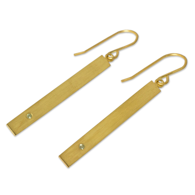 Pendientes barra de oro vermeil y peridoto - Aretes de Peridoto engarzados en Plata de Ley con Baño de Oro de 24k