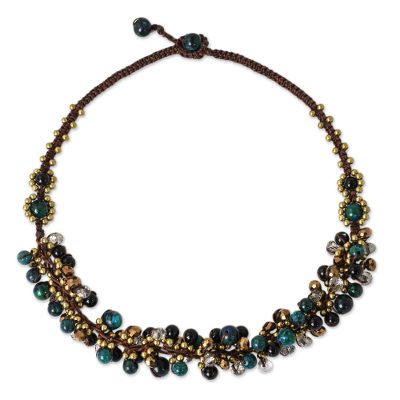 Beaded necklace, 'Verdant Cattlelaya' - Hand Knotted Beaded Necklace with Serpentine and Onyx