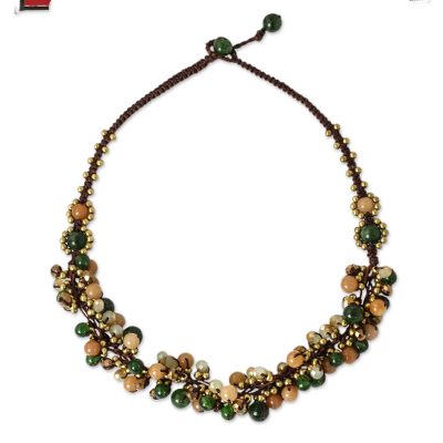 Artisan Hand Knotted Green Yellow Beaded Necklace