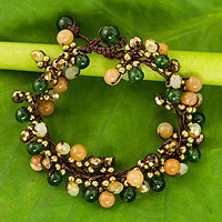 Pulsera con cuentas - Pulsera artesanal de cuentas amarillas verdes anudadas a mano