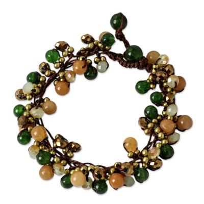 Beaded bracelet, 'Tropical Cattlelaya' - Artisan Hand Knotted Green Yellow Beaded Bracelet