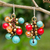 Beaded earrings, 'Blue Fire Cattlelaya' - Blue and Red Gemstone Clusters on Hand Knotted Earrings thumbail