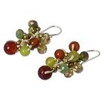 Carnelian beaded earrings, 'Honeydew Cattlelaya' - Artisan Hand Knotted Carnelian Gemstone Beaded Earrings