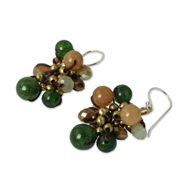 Perlenohrringe - Handgeknüpfte Cluster-Ohrringe aus grünen, gelben Perlen