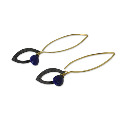 Gold vermeil lapis lazuli dangle earrings, 'Sublime' - Lapis Lazuli Gold Vermeil and Sterling Silver Leaf Earrings