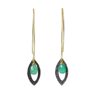 Gold vermeil dangle earrings, 'Sublime' - Gold Vermeil Sterling Silver and Green Onyx Earrings