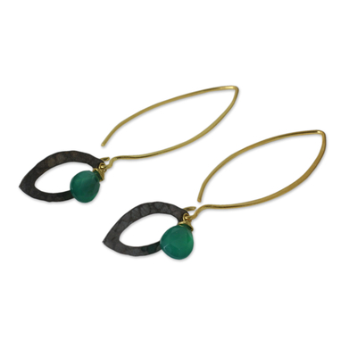 Gold vermeil dangle earrings, 'Sublime' - Gold Vermeil Sterling Silver and Green Onyx Earrings