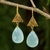 Gold plated chalcedony dangle earrings, 'Icy Azure' - Blue Chalcedony Handmade Gold Plated Earrings (image 2) thumbail