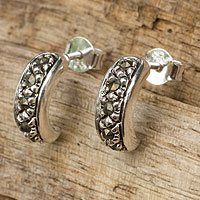 Sterling silver and marcasite half hoop earrings, Dew