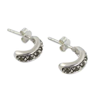 Sterling silver and marcasite half hoop earrings, 'Dew' - Sterling Silver Half Hoop Earrings Crafted with Marcasite