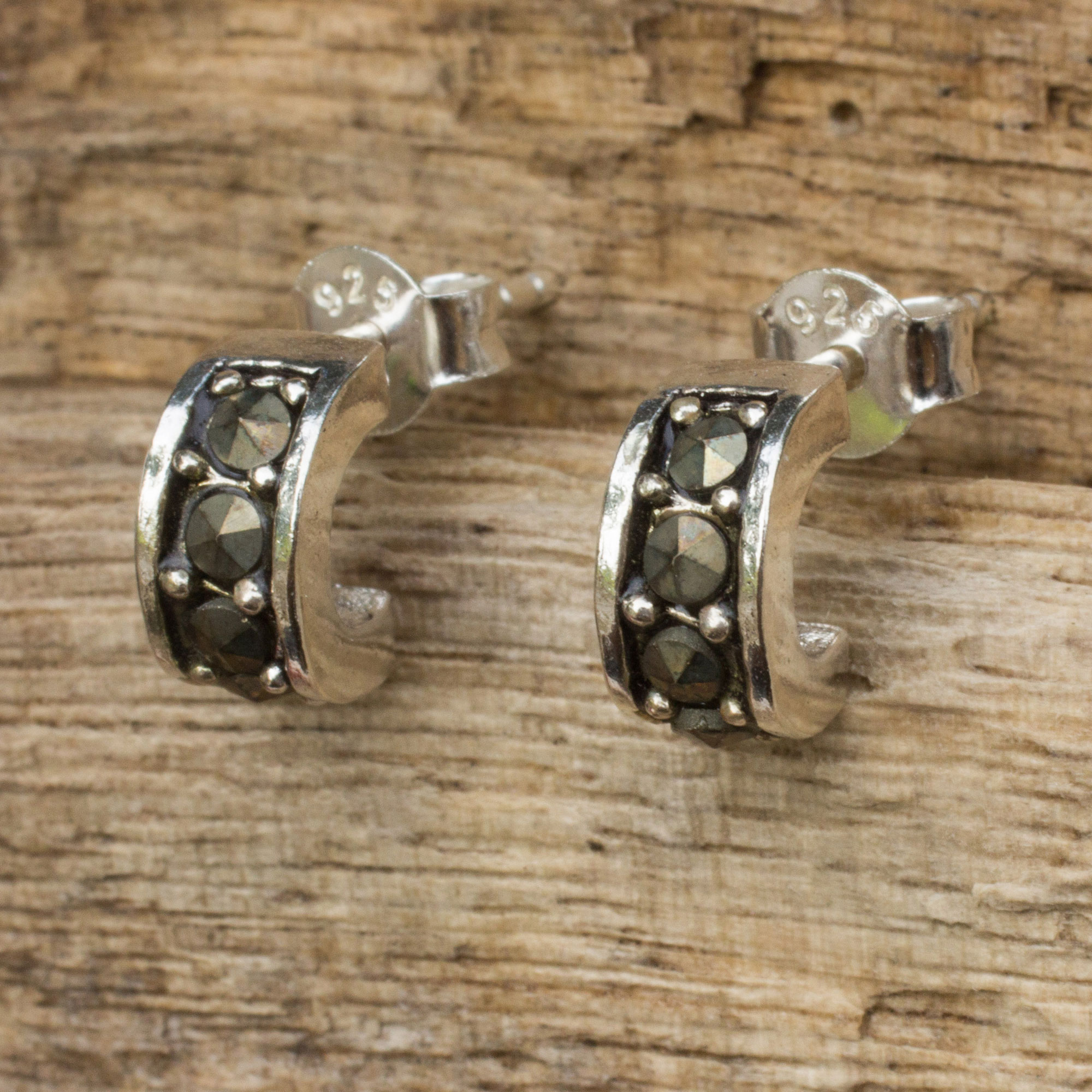 Sterling Silver Marcasite Post Hoop Earrings