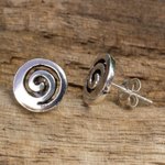 Sterling silver button earrings, 'Spiral Transformation' - Artisan Crafted Sterling Silver Earrings from Thailand