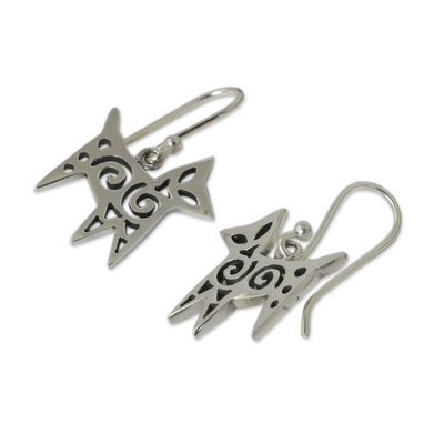 Sterling silver dangle earrings, 'Chic Cat' - Thai Handcrafted Openwork Sterling Silver Stylized Earrings