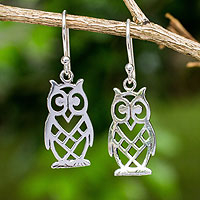 Sterling silver earrings, 'Petite Owl' - Animal Themed Openwork Sterling Silver Earrings