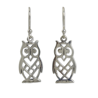 Ohrringe aus Sterlingsilber, 'Petite Owl - Durchbrochene Ohrringe aus Sterlingsilber mit Tiermotiven