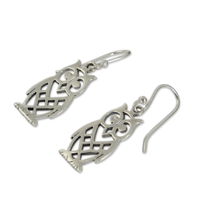 Sterling silver earrings, 'Petite Owl' - Animal Themed Openwork Sterling Silver Earrings