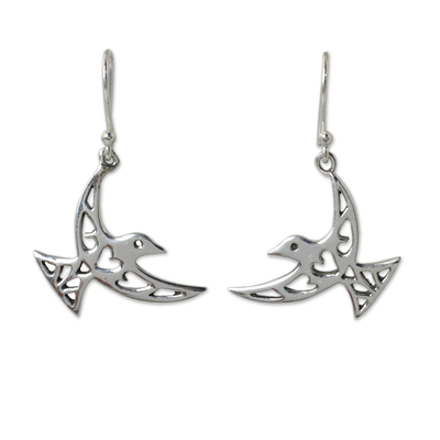 Artisan Crafted Sterling Silver Bird Hook Earrings