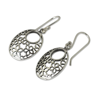 Sterling silver flower earrings, 'Blooming Trance' - Artisan Crafted Sterling Silver Flower Openwork Earrings