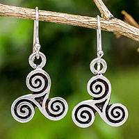Handcrafted sterling silver earrings, Celtic Tri Spiral