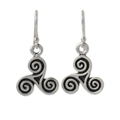 Handcrafted sterling silver earrings, 'Celtic Tri Spiral' - Handcrafted Celtic Spiral Shape Sterling Silver Earrings