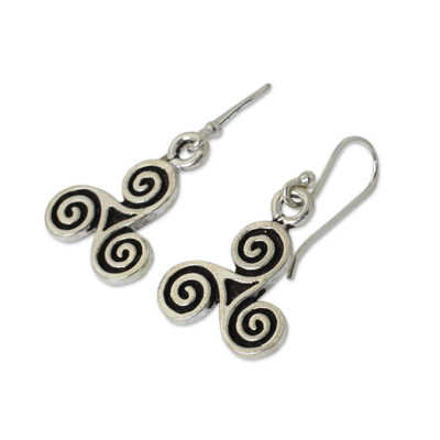 Handcrafted sterling silver earrings, 'Celtic Tri Spiral' - Handcrafted Celtic Spiral Shape Sterling Silver Earrings
