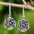 Sterling silver flower earrings, 'Spiral Rose' - Roses in Handcrafted Sterling Silver Hook Earrings thumbail