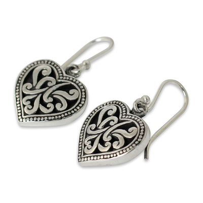 Sterling silver heart earrings, 'Lighthearted Love' - Handmade Romantic Sterling Silver Dangle Earrings