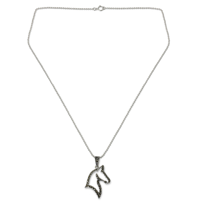 Sterling silver pendant necklace, 'The Horse' - Artisan Crafted Marcasite and Silver Horse Pendant Necklace